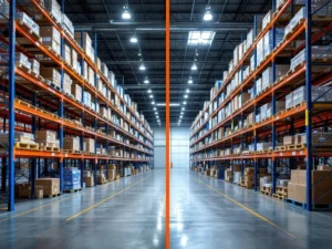 Magazijninterieur toont duurzaamheid stalen palletstellingen: links nieuw, rechts na jaren gebruik, beide structureel intact.